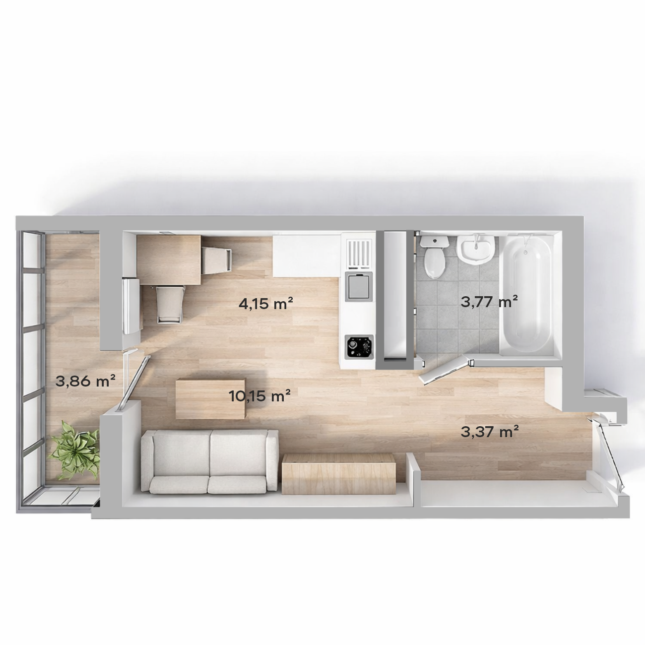 Студия · 22,49 м²