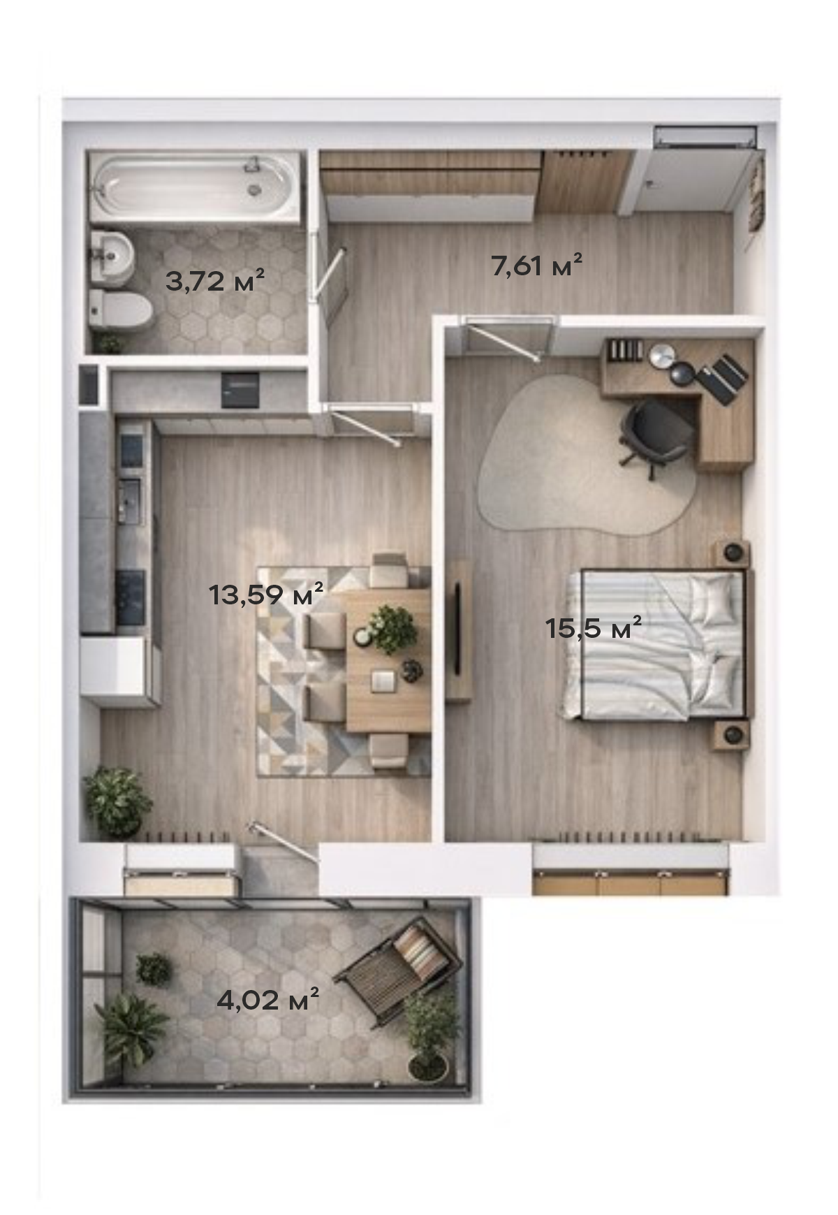 1-комнатная · 41,63 м²