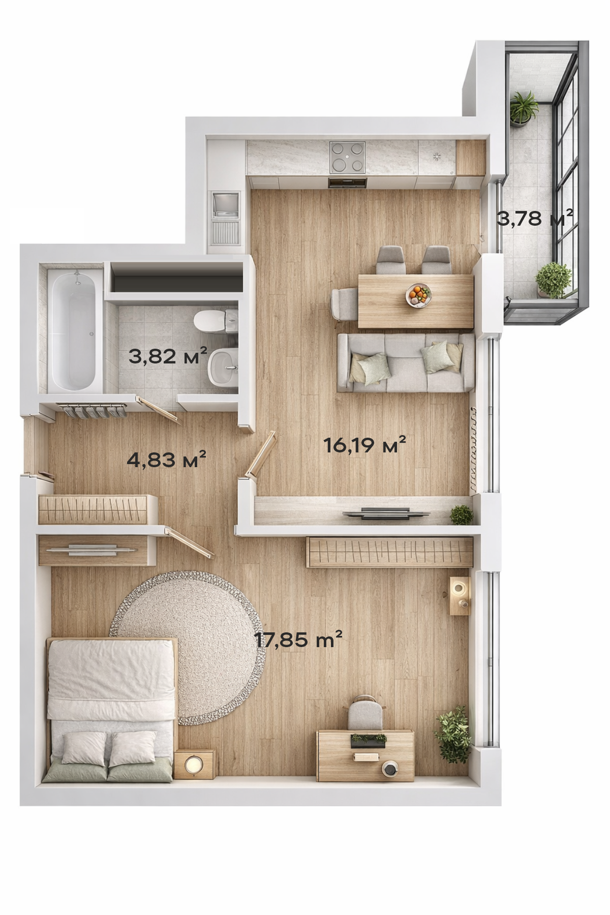 1-комнатная · 43,82 м²