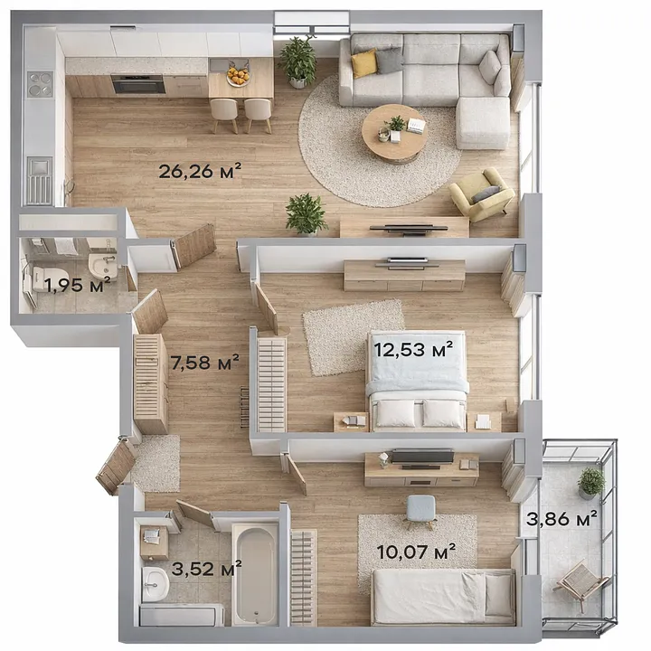 2-комнатная · 63,04 м²