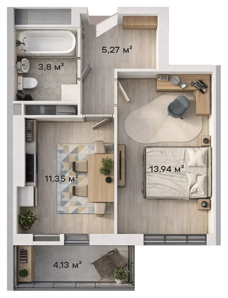 1-комнатная · 35,60 м²