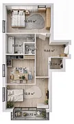 Планировка 2-комнатная 58,64 м²