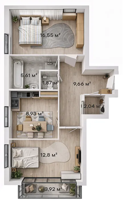 2-комнатная · 58,64 м²