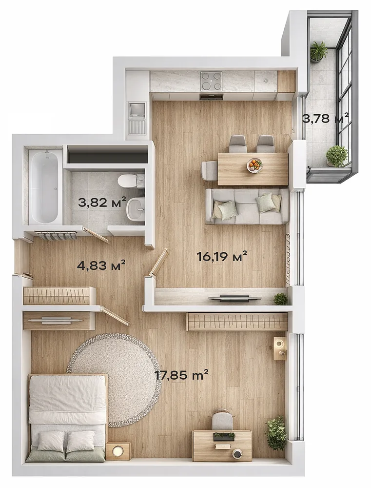 1-комнатная · 43,82 м²