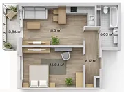 Планировка 1-комнатная 47,70 м²