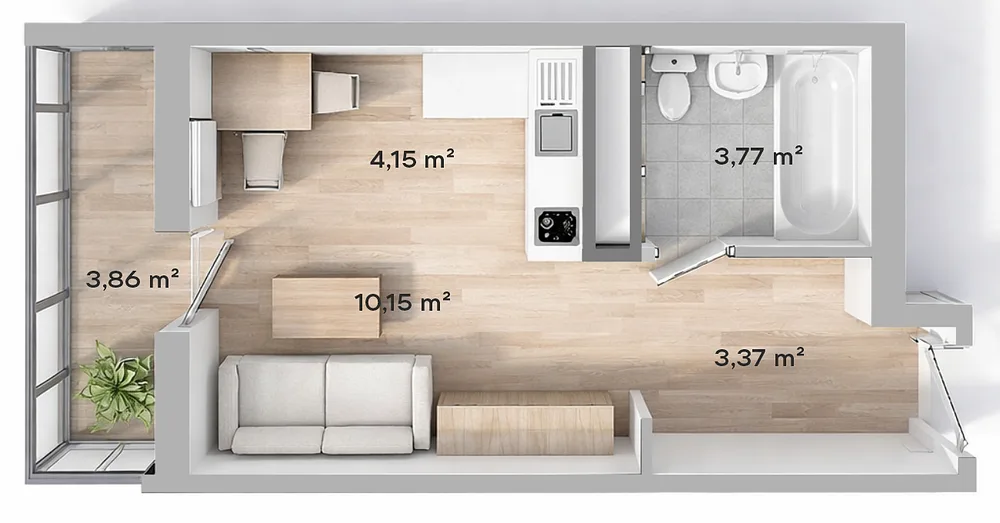 Студия · 22,49 м²