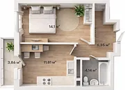 Планировка 1-комнатная 37,56 м²