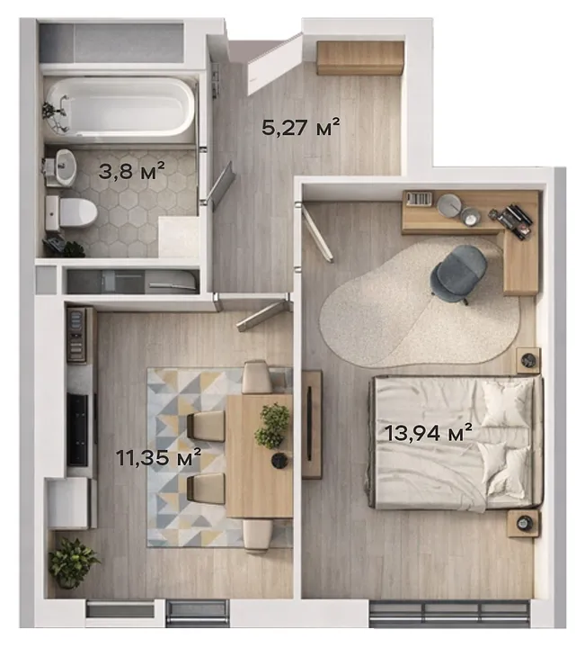 1-комнатная · 34,36 м²