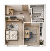 Планировка 1-комнатная 36,38 м²