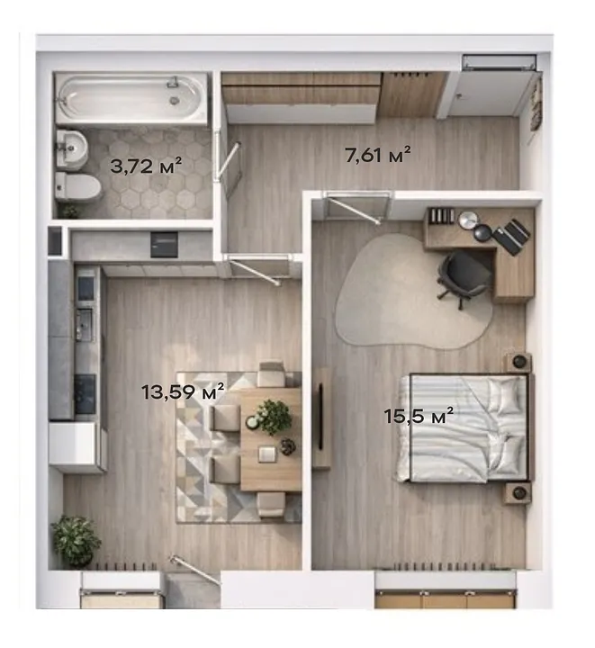 1-комнатная · 40,42 м²