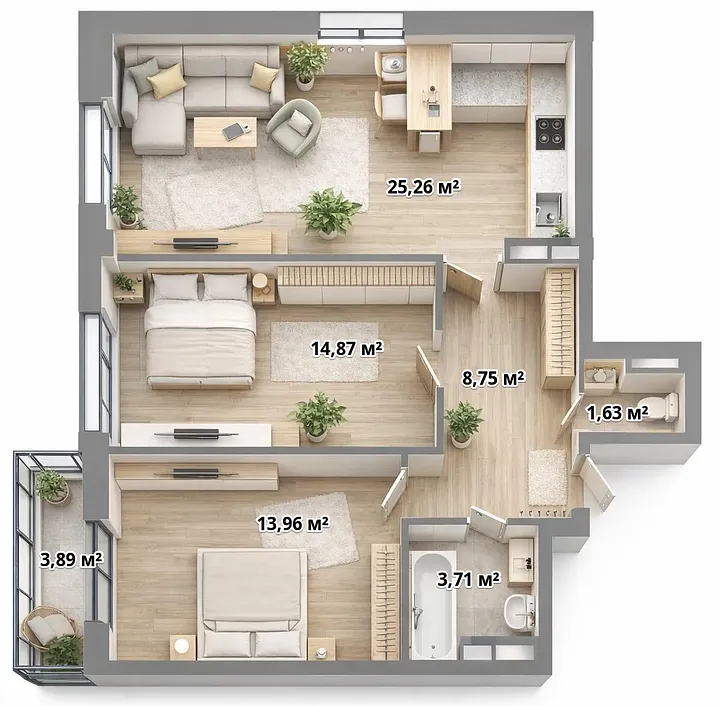 2-комнатная · 69,34 м²