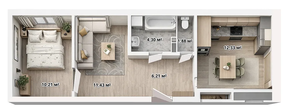 2-комнатная · 46,36 м²