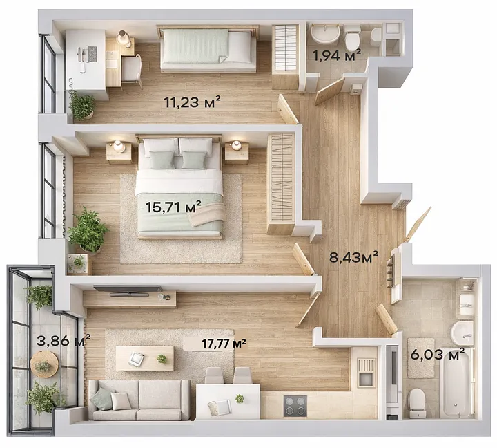 2-комнатная · 62,27 м²