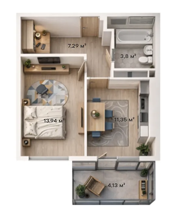 1-комнатная · 37,62 м²
